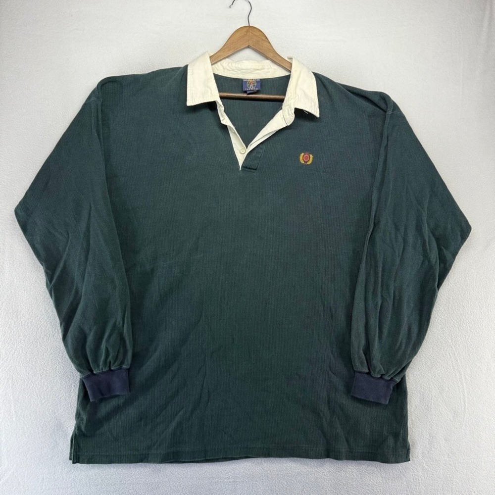 Vintage Salmon River Traders Rugby Shirt Mens 3X Green Ribbed Crest Embroidered